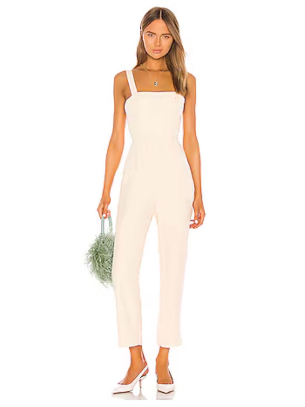 LPA REVOLVE Jacinto Linen Blend Halter Jumpsuit Sz L Ivory Minimalist Resort